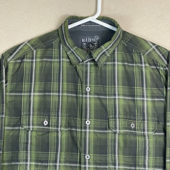 Kuhl Shirt Mens Medium Green Plaid Outdoor Hiking Fishing Workwear Casual Adult - Picture 2 of 10